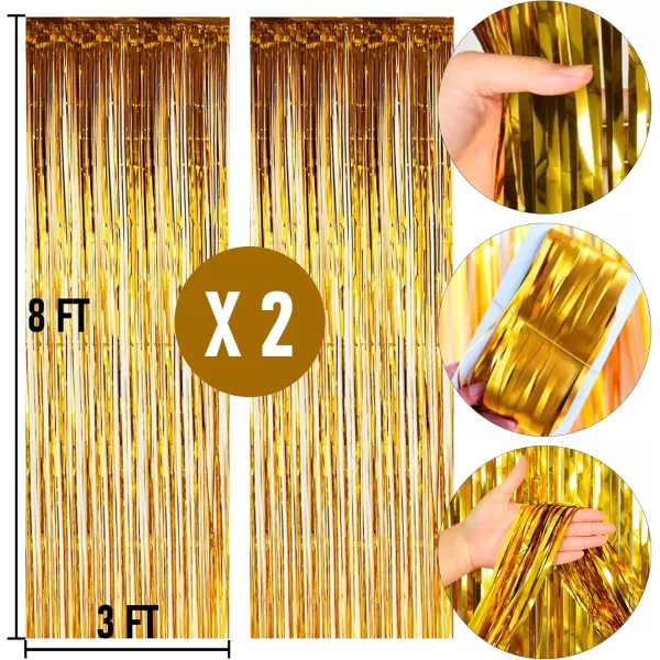 Dazzle Bright 2 Pack Backdrop Curtain 3FT x 8FT Metallic Tinsel Foil Fringe Curtains Photo Booth Background for Baby Shower Party Birthday Wedding Engagement Bridal Shower Champagne GoldGold