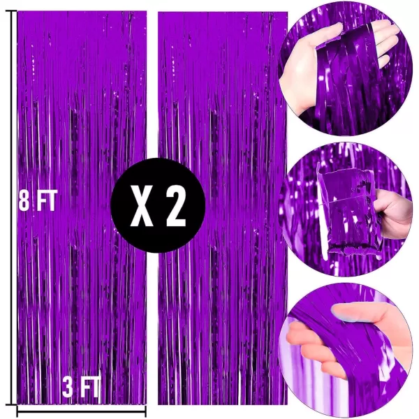 Dazzle Bright 2 Pack Backdrop Curtain 3FT x 8FT Metallic Tinsel Foil Fringe Curtains Photo Booth Background for Baby Shower Party Birthday Wedding Engagement Bridal Shower Champagne GoldPurple