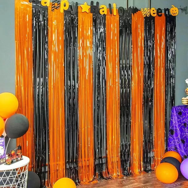 Dazzle Bright 2 Pack Backdrop Curtain 3FT x 8FT Metallic Tinsel Foil Fringe Curtains Photo Booth Background for Baby Shower Party Birthday Wedding Engagement Bridal Shower Champagne GoldOrange and Black