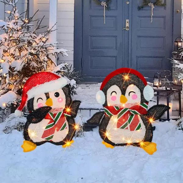 Dazzle Bright Christmas Decorations Outdoor Set of 2 Lighted Penguins with 50 Lights Light Up Xmas Decor for Indoor Outdoor Festive Holiday Garden Yard Lawn Patio