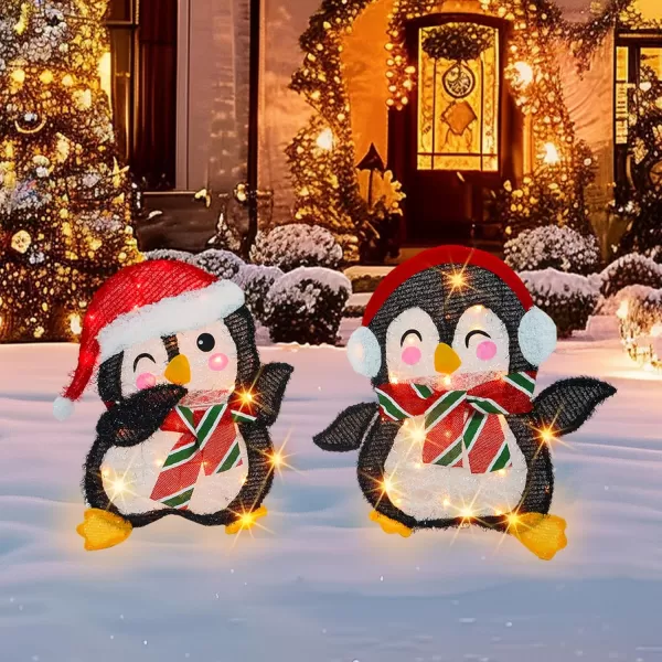 Dazzle Bright Christmas Decorations Outdoor Set of 2 Lighted Penguins with 50 Lights Light Up Xmas Decor for Indoor Outdoor Festive Holiday Garden Yard Lawn Patio