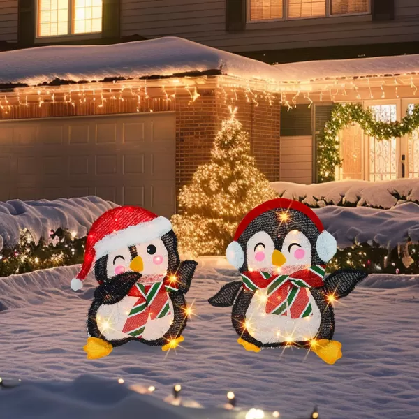 Dazzle Bright Christmas Decorations Outdoor Set of 2 Lighted Penguins with 50 Lights Light Up Xmas Decor for Indoor Outdoor Festive Holiday Garden Yard Lawn Patio