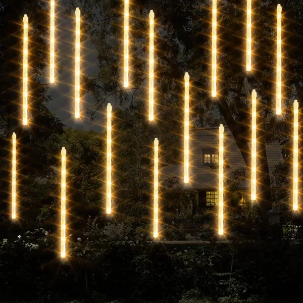 Dazzle Bright Christmas Lights Outdoor 288LED Meteor Shower Rain Lights 12 Inch 8 Tubes Waterproof Plug in Falling Icicle Lights Christmas Decorations for Xmas Tree Yard House Decor BlueWarm White