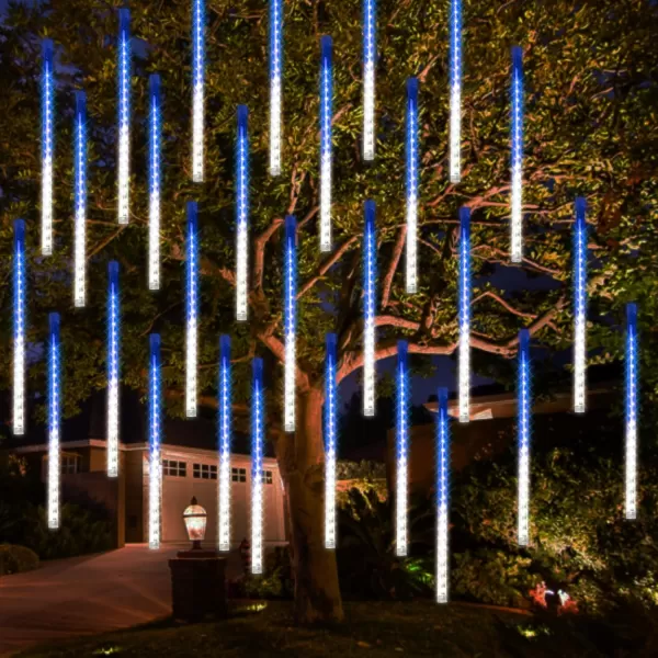 Dazzle Bright Christmas Lights Outdoor 288LED Meteor Shower Rain Lights 12 Inch 8 Tubes Waterproof Plug in Falling Icicle Lights Christmas Decorations for Xmas Tree Yard House Decor BlueBlue  White