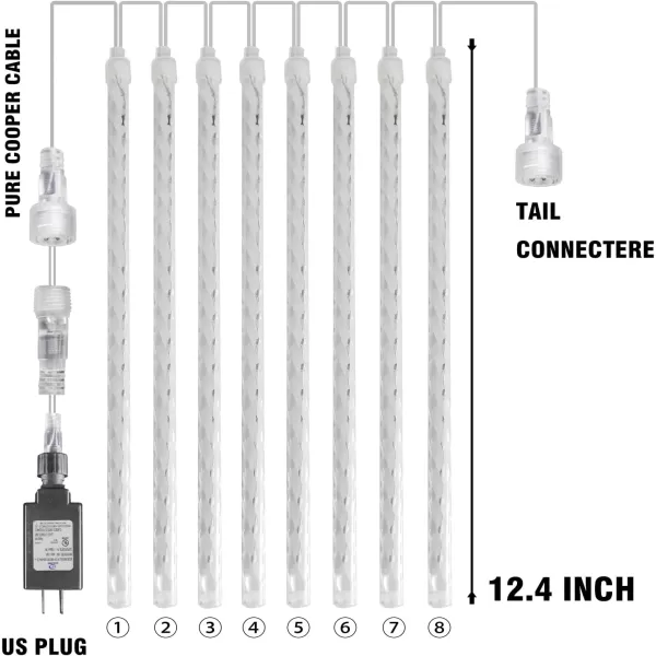 Dazzle Bright Christmas Lights Outdoor 288LED Meteor Shower Rain Lights 12 Inch 8 Tubes Waterproof Plug in Falling Icicle Lights Christmas Decorations for Xmas Tree Yard House Decor BlueWarm White