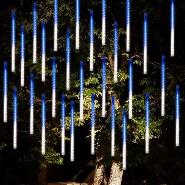 Dazzle Bright Christmas Lights Outdoor 288LED Meteor Shower Rain Lights 12 Inch 8 Tubes Waterproof Plug in Falling Icicle Lights Christmas Decorations for Xmas Tree Yard House Decor BlueBlue  White