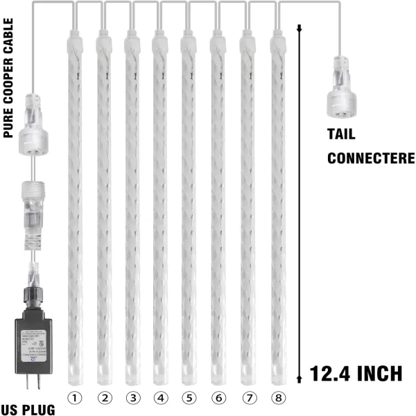 Dazzle Bright Christmas Lights Outdoor 288LED Meteor Shower Rain Lights 12 Inch 8 Tubes Waterproof Plug in Falling Icicle Lights Christmas Decorations for Xmas Tree Yard House Decor BlueGreen