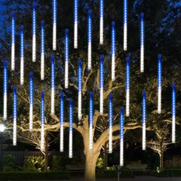 Dazzle Bright Christmas Lights Outdoor 288LED Meteor Shower Rain Lights 12 Inch 8 Tubes Waterproof Plug in Falling Icicle Lights Christmas Decorations for Xmas Tree Yard House Decor BlueBlue  White