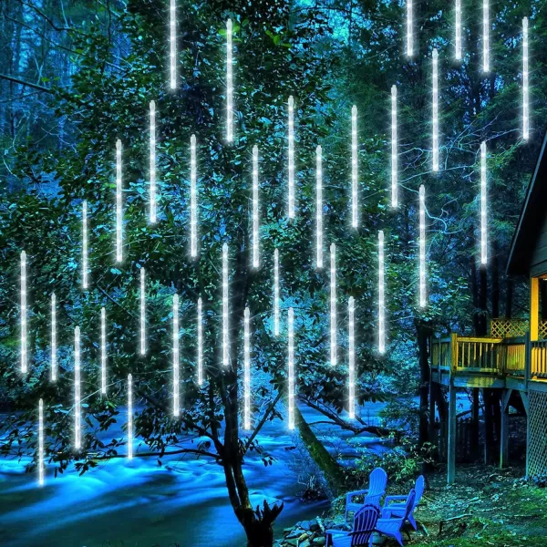 Dazzle Bright Christmas Lights Outdoor 288LED Meteor Shower Rain Lights 12 Inch 8 Tubes Waterproof Plug in Falling Icicle Lights Christmas Decorations for Xmas Tree Yard House Decor BlueWhite