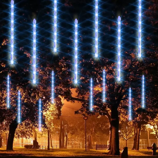 Dazzle Bright Christmas Lights Outdoor 288LED Meteor Shower Rain Lights 12 Inch 8 Tubes Waterproof Plug in Falling Icicle Lights Christmas Decorations for Xmas Tree Yard House Decor BlueBlue