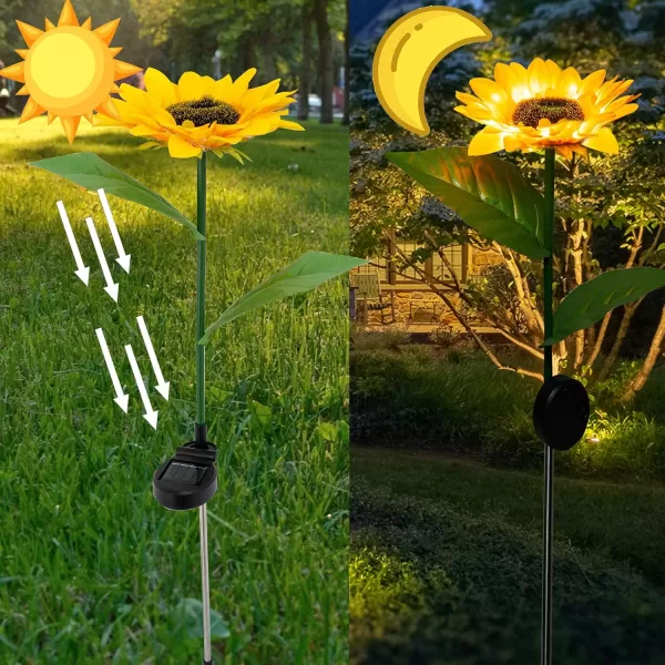 Dazzle Bright Sunflower Shape Solar LED Lights 2 Pack Garden Waterproof Decorative with Stake for Outdoor Yard Pathway Outside Patio Lawn