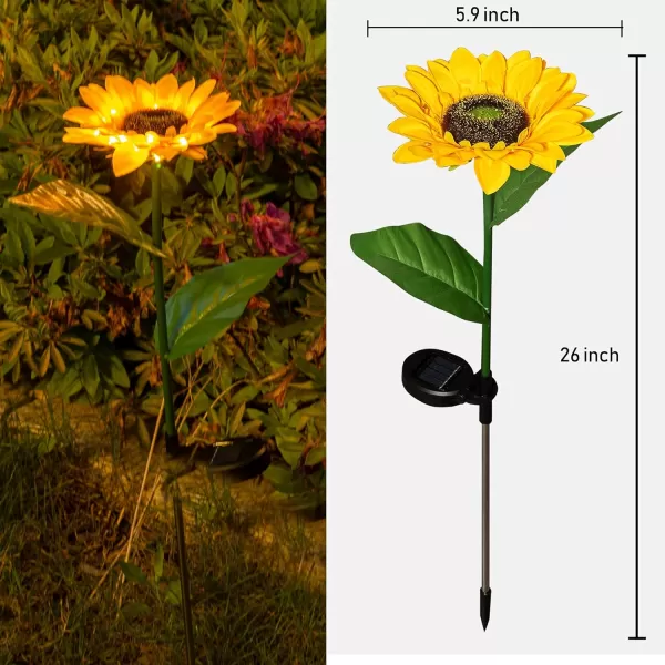 Dazzle Bright Sunflower Shape Solar LED Lights 2 Pack Garden Waterproof Decorative with Stake for Outdoor Yard Pathway Outside Patio Lawn