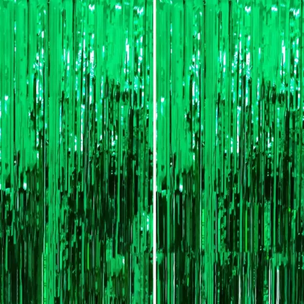 Dazzle Bright 2 Pack Backdrop Curtain 3FT x 8FT Metallic Tinsel Foil Fringe Curtains Photo Booth Background for Baby Shower Party Birthday Wedding Engagement Bridal Shower Champagne GoldGreen