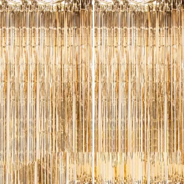 Dazzle Bright 2 Pack Backdrop Curtain 3FT x 8FT Metallic Tinsel Foil Fringe Curtains Photo Booth Background for Baby Shower Party Birthday Wedding Engagement Bridal Shower Champagne GoldChampagne Gold