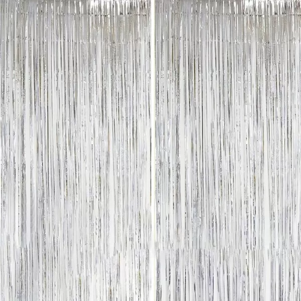 Dazzle Bright 2 Pack Backdrop Curtain 3FT x 8FT Metallic Tinsel Foil Fringe Curtains Photo Booth Background for Baby Shower Party Birthday Wedding Engagement Bridal Shower Champagne GoldSilver