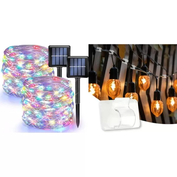 Dazzle Bright 30 Pack Hooks for String Lights Clips  2 Pack 394 FT 120 LED MultiColored Solar Powered Fairy Lights