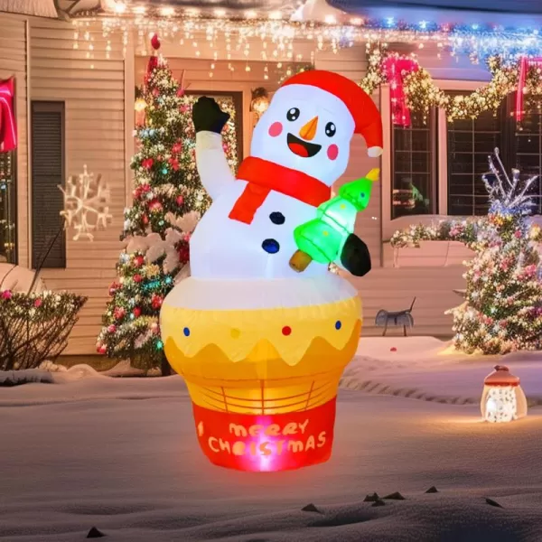 Dazzle Bright 6 FT Christmas Inflatable Decorations Outdoor Blow Up Cute Snowman in Ice Cream Yard Decor Light Up Xmas Blow up for Indoor Outdoor Lawn Garden Patio Decor