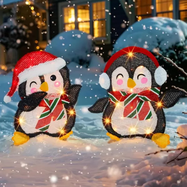 Dazzle Bright Christmas Decorations Outdoor Set of 2 Lighted Penguins with 50 Lights Light Up Xmas Decor for Indoor Outdoor Festive Holiday Garden Yard Lawn Patio