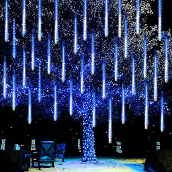 Dazzle Bright Christmas Lights Outdoor 288LED Meteor Shower Rain Lights 12 Inch 8 Tubes Waterproof Plug in Falling Icicle Lights Christmas Decorations for Xmas Tree Yard House Decor BlueBlue  White