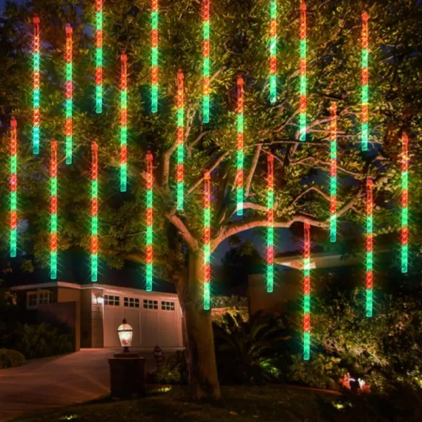 Dazzle Bright Christmas Lights Outdoor 288LED Meteor Shower Rain Lights 12 Inch 8 Tubes Waterproof Plug in Falling Icicle Lights Christmas Decorations for Xmas Tree Yard House Decor BlueGreen  Red