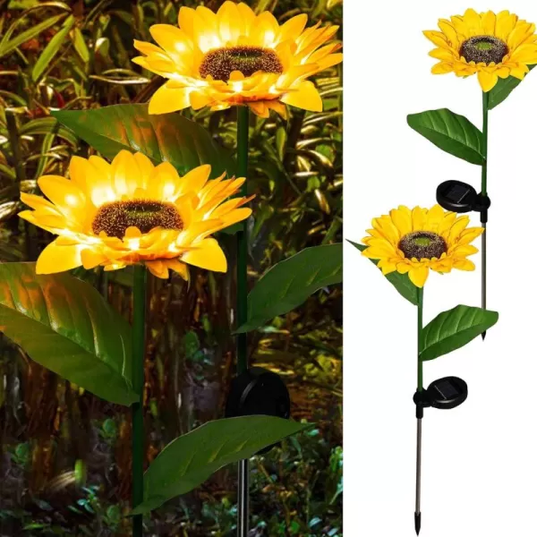 Dazzle Bright Sunflower Shape Solar LED Lights 2 Pack Garden Waterproof Decorative with Stake for Outdoor Yard Pathway Outside Patio Lawn