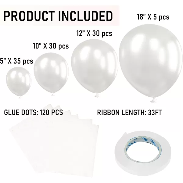 Dazzle Bright 100 PCS White Balloons Latex Balloons Different Party Balloon Kit for Balloon Garland Arch Birthday Party Graduation Baby Shower Wedding Holiday Decoration 1812105 Inch