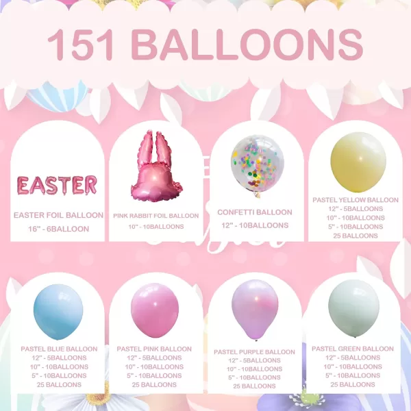 Dazzle Bright 151Pcs Easter Balloon Arch Kit Pastel Bunny Balloon Garland Easter Decorations for Party Birthday