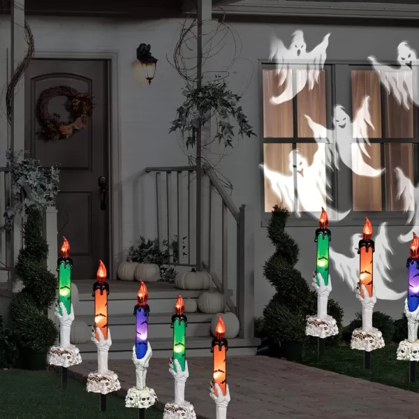 Dazzle Bright Halloween Decorations 5 Pack Lighted Battery Operated Skeleton Hands Hold Candle with Stakes Pathway Decor for Indoor Outdoor Party Home Garden