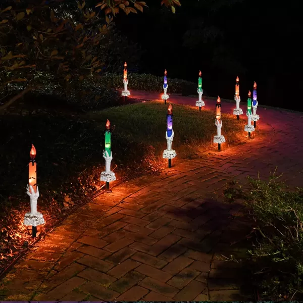 Dazzle Bright Halloween Decorations 5 Pack Lighted Battery Operated Skeleton Hands Hold Candle with Stakes Pathway Decor for Indoor Outdoor Party Home Garden