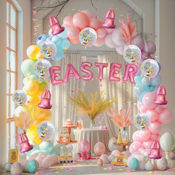 Dazzle Bright 151Pcs Easter Balloon Arch Kit Pastel Bunny Balloon Garland Easter Decorations for Party Birthday