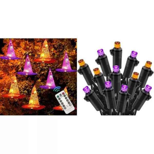 Dazzle Bright 8 Pcs Hanging Witch Hat String Lights  33FT 100 LED String Lights