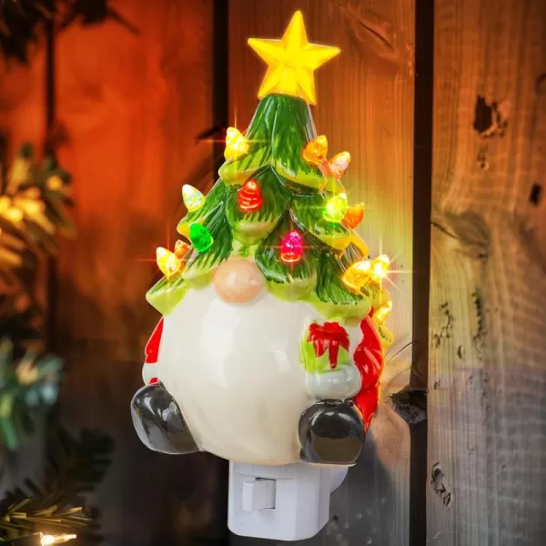 Dazzle Bright Ceramic Christmas Tree Night Light UL Certified Nightlight Plug in Vintage Christmas Decorations Indoor Room Home Decor and Accessories Night Light for KidsAdultsGnome