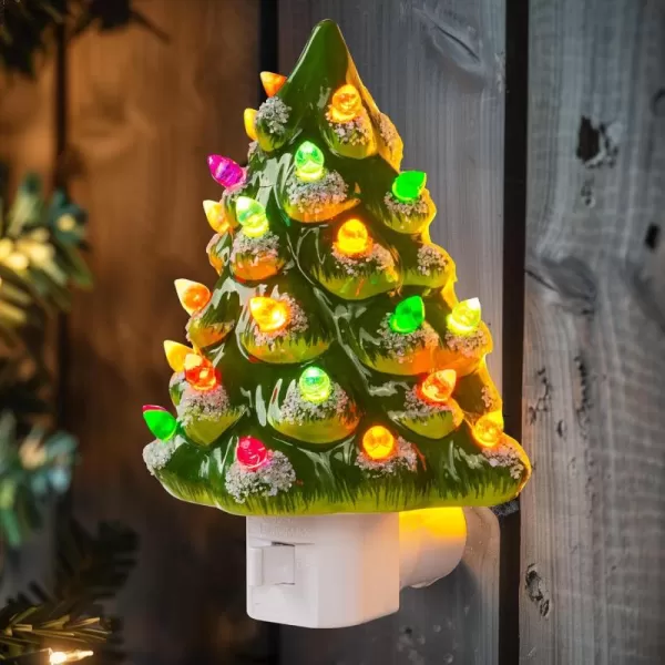 Dazzle Bright Ceramic Christmas Tree Night Light UL Certified Nightlight Plug in Vintage Christmas Decorations Indoor Room Home Decor and Accessories Night Light for KidsAdultsSnowflake
