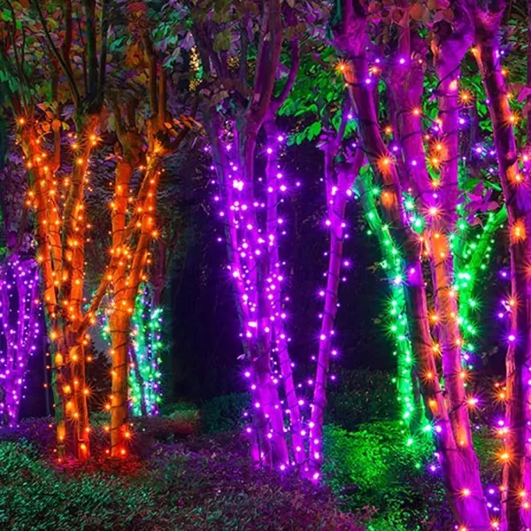 Dazzle Bright 2 Pack Total 400LED 132FT Halloween Solar String Outdoor Lights Solar Powered with 8 Modes Waterproof Halloween Lights for Bedroom Patio Garden Tree Party Yard Decoration PurplePurple