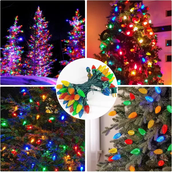 Dazzle Bright 245 FT Christmas C9 String Lights 50 LED 120V Extendable Green Wire Fairy Lights Outdoor with UL Certified for Patio Xmas Tree Wedding Yard Home Party House Decorations Multicolored