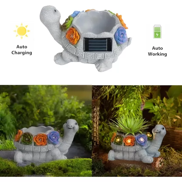 Dazzle Bright 7 LED Resin Lighted Turtle Figurine Garden Decor Solar Powered Succulent Planter Pots with Drainage Hole Yard Lawn Patio Outdoor Statue Decor Housewarming Gifts for Mom Turtle Lovers