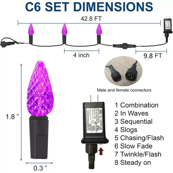 Dazzle Bright C6 Christmas String Lights 100 LED 33 FT Waterproof Connectable Green Wire Fairy Lights 8 Modes Christmas Lights for Indoor Outdoor Home Garden Yard Xmas Tree Decorations YellowPurple  Orange