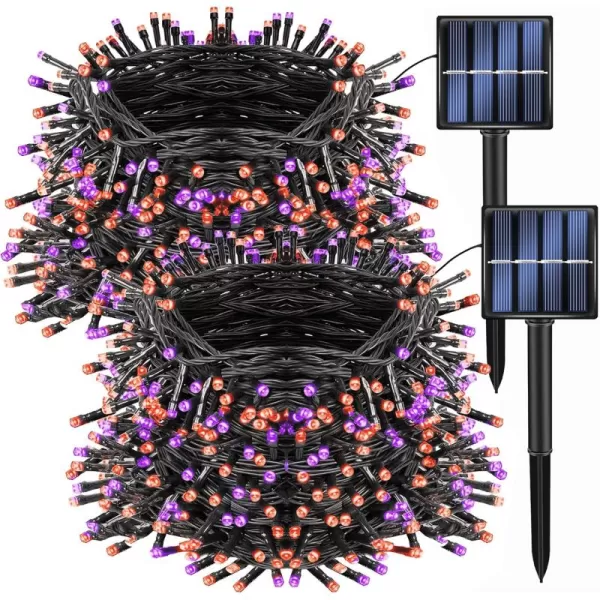 Dazzle Bright 2 Pack Total 400LED 132FT Halloween Solar String Outdoor Lights Solar Powered with 8 Modes Waterproof Halloween Lights for Bedroom Patio Garden Tree Party Yard Decoration PurplePurple  Orange