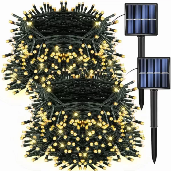 Dazzle Bright 2 Pack Total 400LED 132FT Halloween Solar String Outdoor Lights Solar Powered with 8 Modes Waterproof Halloween Lights for Bedroom Patio Garden Tree Party Yard Decoration PurpleWarm White