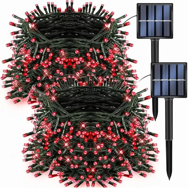 Dazzle Bright 2 Pack Total 400LED 132FT Halloween Solar String Outdoor Lights Solar Powered with 8 Modes Waterproof Halloween Lights for Bedroom Patio Garden Tree Party Yard Decoration PurpleRed