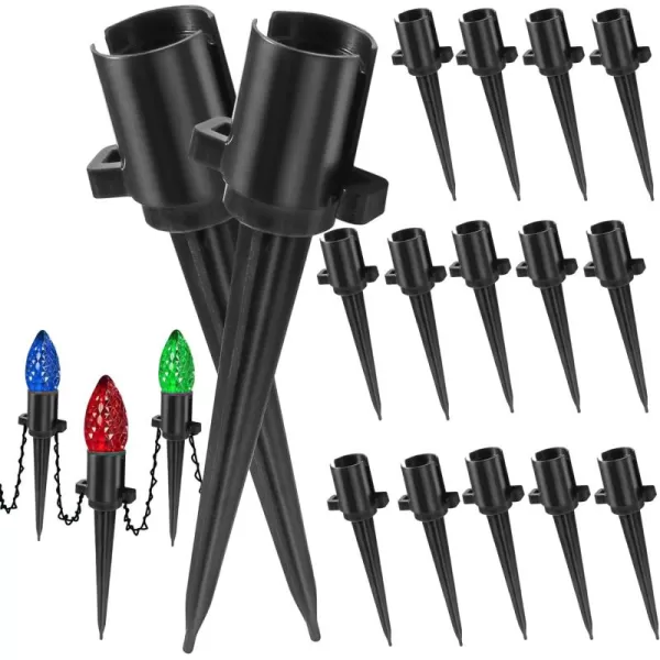 Dazzle Bright 55 Inch 100 Pcs C9 Christmas Light Ground Stakes for Outdoor Decor  Black Plastic Spikes for Lawn Garden Patio100 Pack