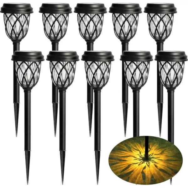 Dazzle Bright Solar Powered Pathway Lights Outdoor 10 Pack 17 Inch LED Warm White Night Lights Waterproof Garden Stake Lights for Path Walkway Driveway Yard Patio Garden Decor