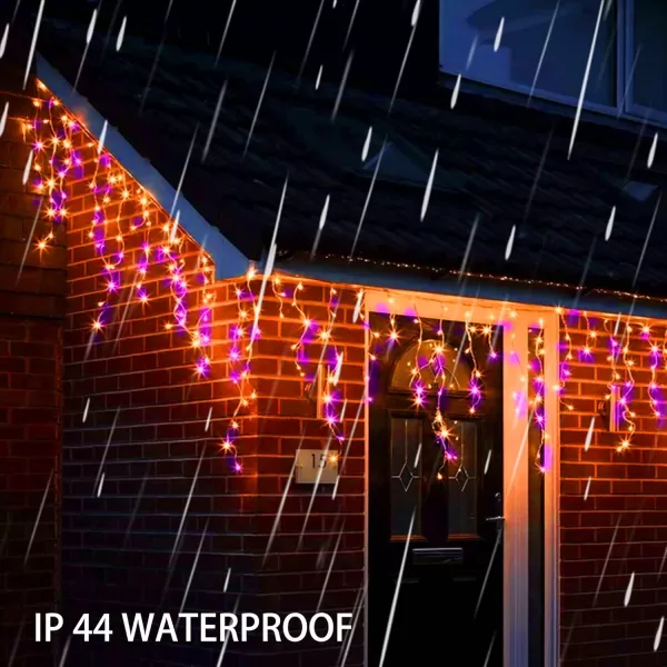 Dazzle Bright 360 LED Christmas Icicle Lights 295 FT 8 Modes Curtain Fairy Lights with 60 Drops Connectable Xmas String Lights for Outdoor Holiday Wedding Party Decorations MultiColoredOrange  Purple
