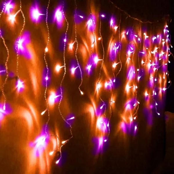 Dazzle Bright 360 LED Christmas Icicle Lights 295 FT 8 Modes Curtain Fairy Lights with 60 Drops Connectable Xmas String Lights for Outdoor Holiday Wedding Party Decorations MultiColoredOrange  Purple