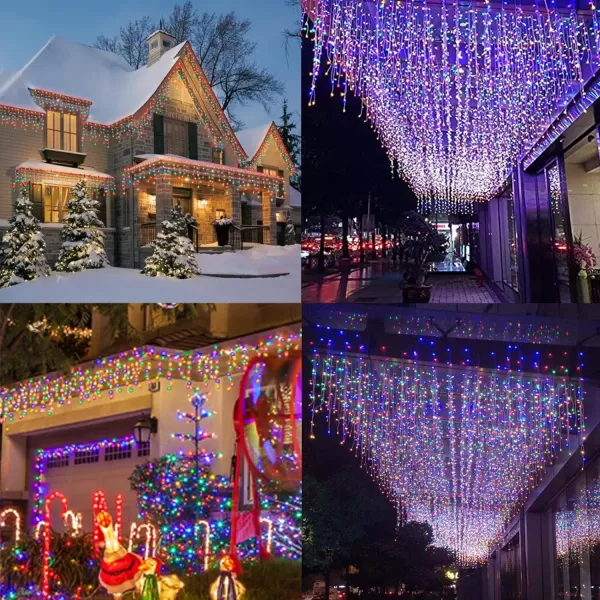 Dazzle Bright 360 LED Christmas Icicle Lights 295 FT 8 Modes Curtain Fairy Lights with 60 Drops Connectable Xmas String Lights for Outdoor Holiday Wedding Party Decorations MultiColoredMulticolor