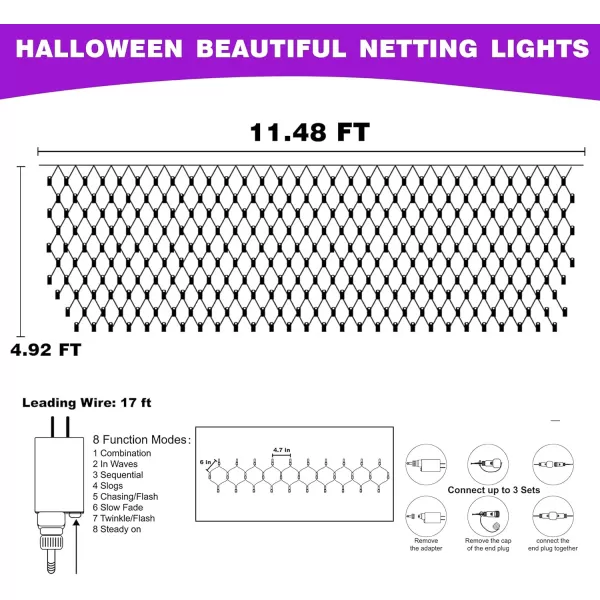 Dazzle Bright Christmas 360 LED Net Lights 12FT x 5 FT Connectable Waterproof String Lights with 8 Modes Christmas Decorations for Indoor Outdoor Xmas Party Yard Garden Decor WhitePurple