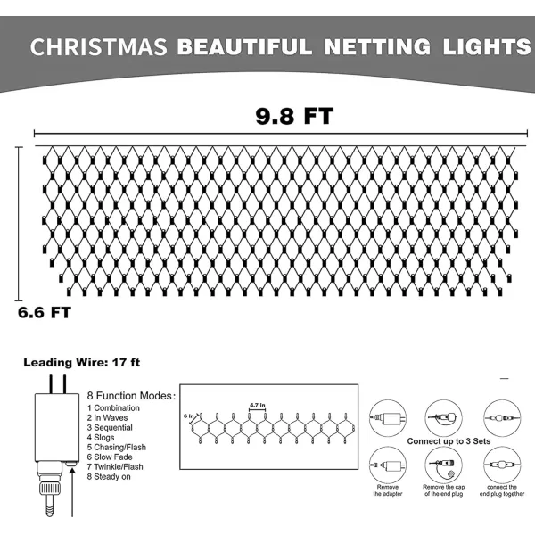 Dazzle Bright Christmas 360 LED Net Lights 12FT x 5 FT Connectable Waterproof String Lights with 8 Modes Christmas Decorations for Indoor Outdoor Xmas Party Yard Garden Decor WhiteBlue