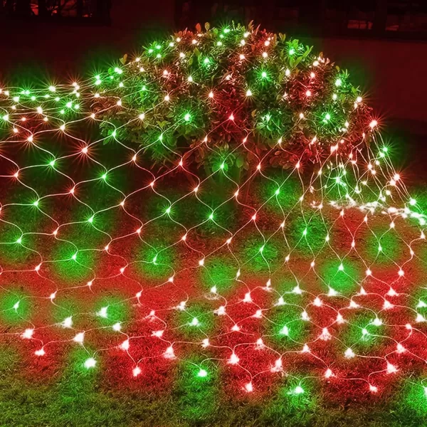 Dazzle Bright Christmas 360 LED Net Lights 12FT x 5 FT Connectable Waterproof String Lights with 8 Modes Christmas Decorations for Indoor Outdoor Xmas Party Yard Garden Decor WhiteRed and Green