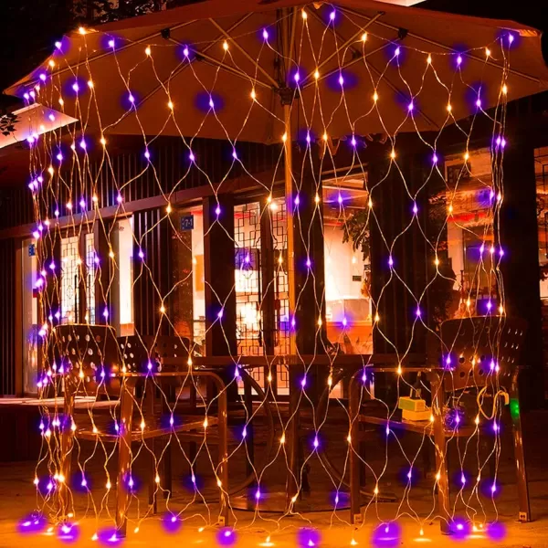 Dazzle Bright Christmas 360 LED Net Lights 12FT x 5 FT Connectable Waterproof String Lights with 8 Modes Christmas Decorations for Indoor Outdoor Xmas Party Yard Garden Decor WhitePurple  Orange