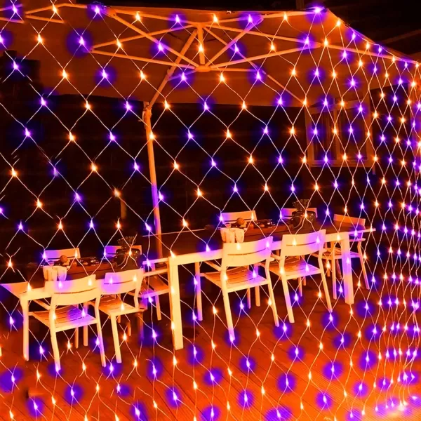 Dazzle Bright Christmas 360 LED Net Lights 12FT x 5 FT Connectable Waterproof String Lights with 8 Modes Christmas Decorations for Indoor Outdoor Xmas Party Yard Garden Decor WhitePurple  Orange